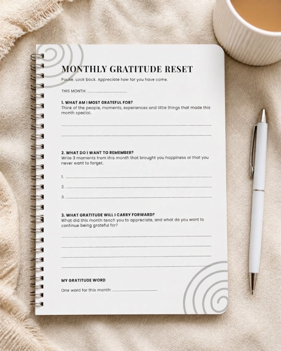 Monthly Gratitude Reset reflection page
