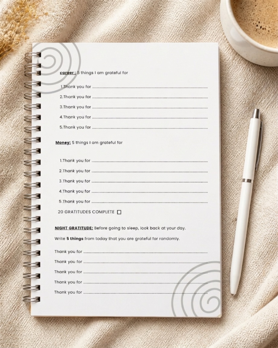 Career, Money and Night Gratitude prompts page